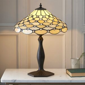 Pearl Medium Tiffany Glass Table Lamp In Bronze