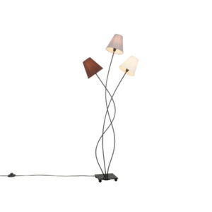 Design floor lamp black with fabric shades 3-light - Melis