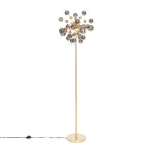 Design floor lamp brass with smoke glass 8-lights - Explode