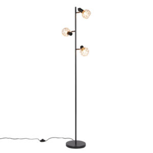 Floor lamp black with copper 3-light - Mesh