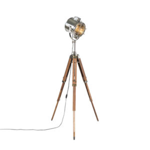 Floor lamp with wooden tripod and studio spot - Tripod Shiny
