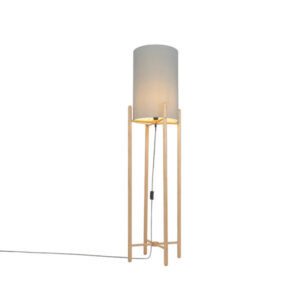 Country floor lamp wood with gray shade - Lengi