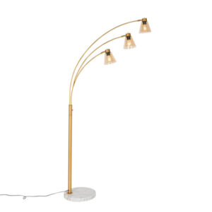Arc lamp bronze with marble and amber glass 3 lights - Nina