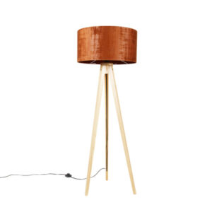 Floor lamp wood with fabric shade orange 50 cm - Tripod Classic
