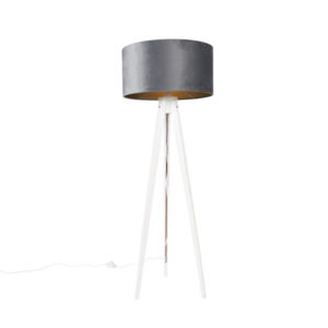 Modern floor lamp tripod white with gray velor shade 50 cm - Tripod Classic