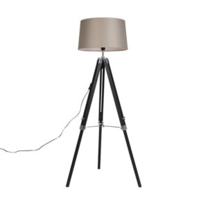 Floor Lamp Black with 45cm Taupe Linen Shade - Tripod