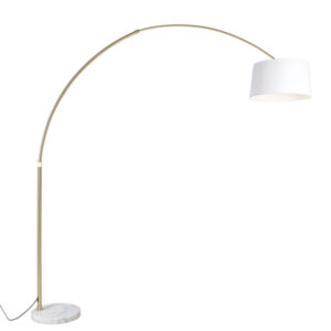 Arc lamp brass with white fabric shade white 50 cm - XXL
