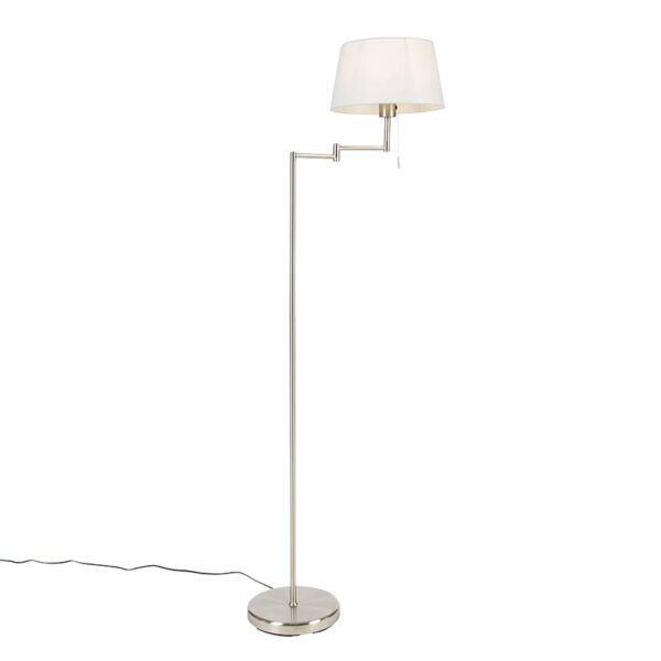 Classic floor lamp steel with white shade adjustable - Ladas