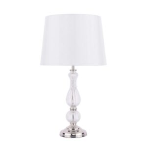Laura Ashley Bradshaw Ribbed Glass Table Lamp In Polished Nickel With Silk Shade LA3756202-Q