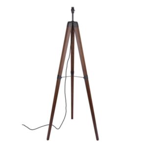 Laura Ashley Burdale Dark Wooden Tripod Floor Lamp With Industrial Brass Detail Base Only LA3756218-Q