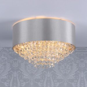 Laura Ashley Carrington 5 Light Flush Ceiling Light With Grey Silk Shade And Crystal Glass