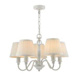 Laura Ashley Ellis 5 Light Ceiling Pendant In Satin Grey with Cotton Shades