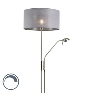 Modern floor lamp steel and gray with adjustable reading arm - Luxor