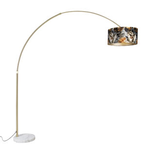 Arc lamp brass with shade flower design 50 cm - XXL