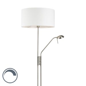 Floor lamp steel and white with adjustable reading arm - Luxor