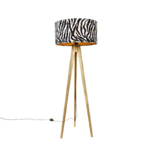 Vintage floor lamp wood shade zebra design 50 cm - Tripod Classic