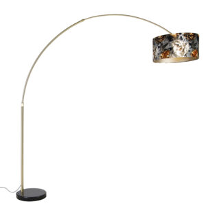 Arc lamp brass with black shade flower design 50 cm - XXL