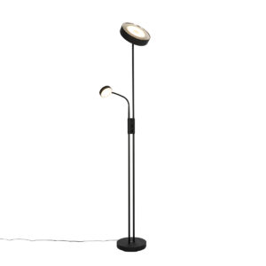 Black floor lamp incl. LED and dimmer with reading lamp - Kelso