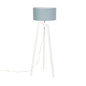 Floor lamp tripod white wood with mineral shade 50 cm - Puros
