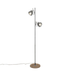 Industrial floor lamp steel with wood 2-light - Emado