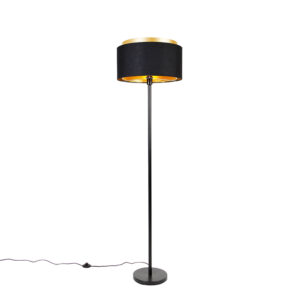 Modern floor lamp black with shade black with gold - Simplo